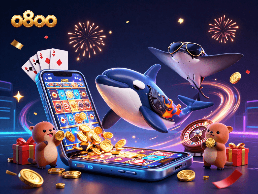 Experience the thrill of o8oo with a vibrant underwater casino scene featuring playful sea creatures and gaming elements.
