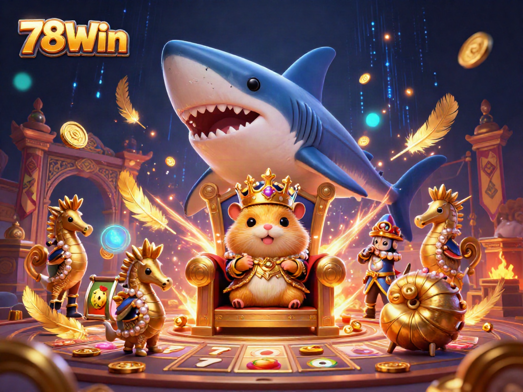 Engage with thrilling gameplay at 78Win featuring a golden hamster king and vibrant slot elements.