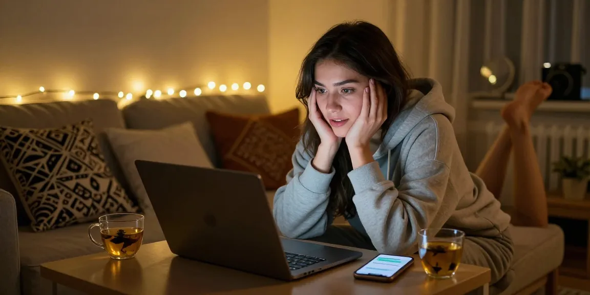 Cozy sex chat ambiance with a young woman engaging in intimate conversation, reflecting modern digital connections.
