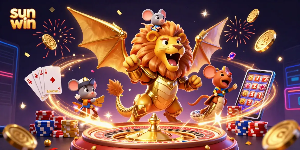 Experience exciting wins at sun win, featuring majestic creatures and vibrant casino elements.