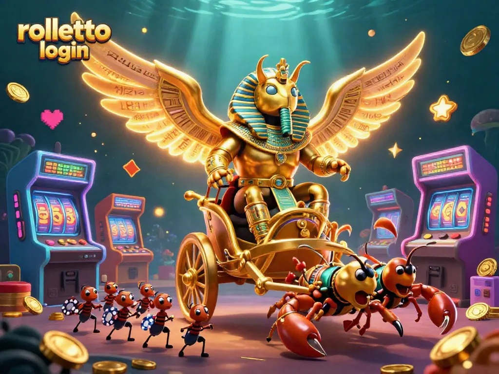 Engage with rolletto login while enjoying a dynamic scene of casino excitement with iconic characters.