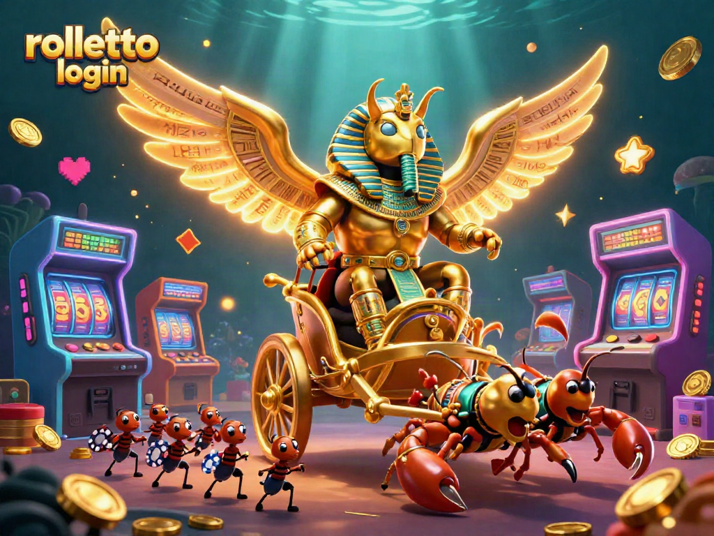 Engage with rolletto login while enjoying a dynamic scene of casino excitement with iconic characters.
