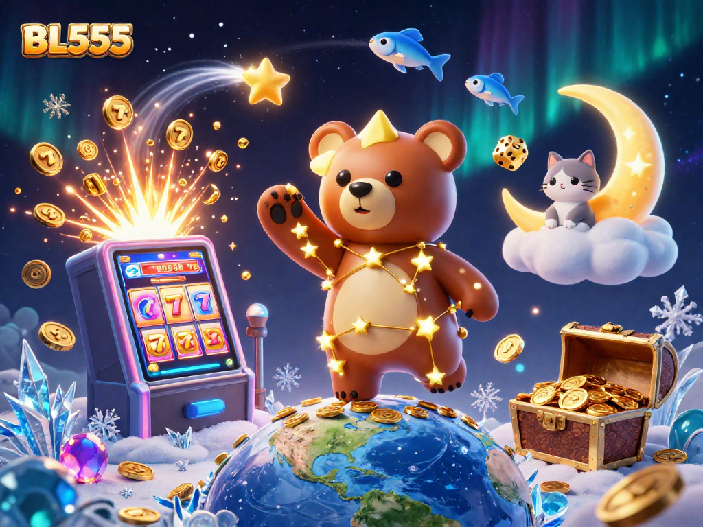 Win big with BL555 casino as the 3D constellation bear scoops coins from Earth.