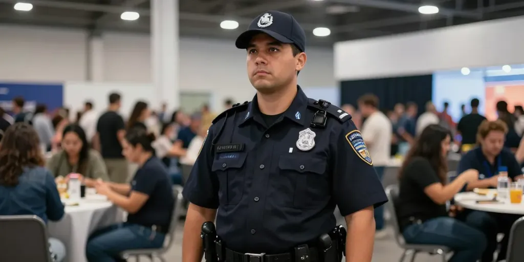 Security Guard monitoring event for safety and security at a local venue.