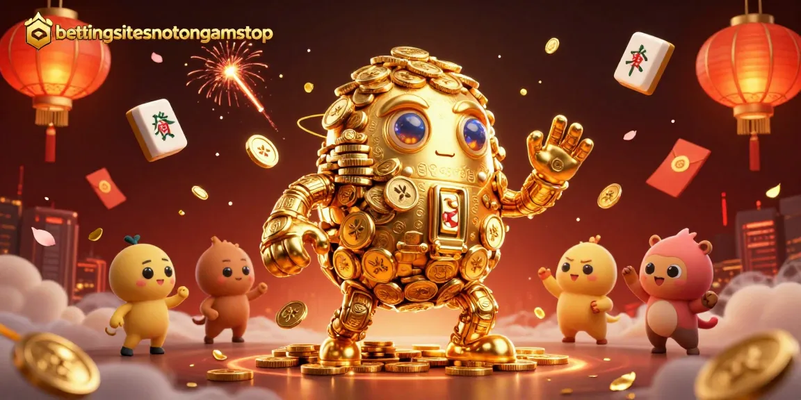 Engage with the excitement of bettingsitesnotongamstop featuring a magical golden golem among festive casino elements.