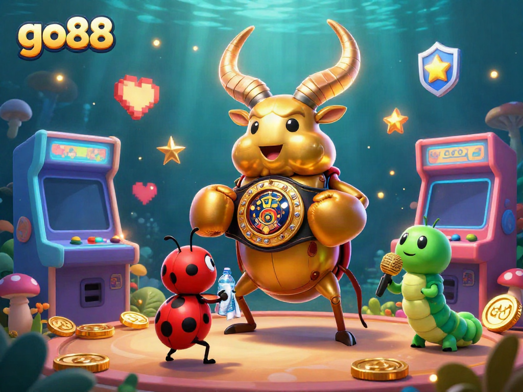 Engage with the vibrant casino gaming scene showcasing go88's dynamic characters and exciting arcade elements.