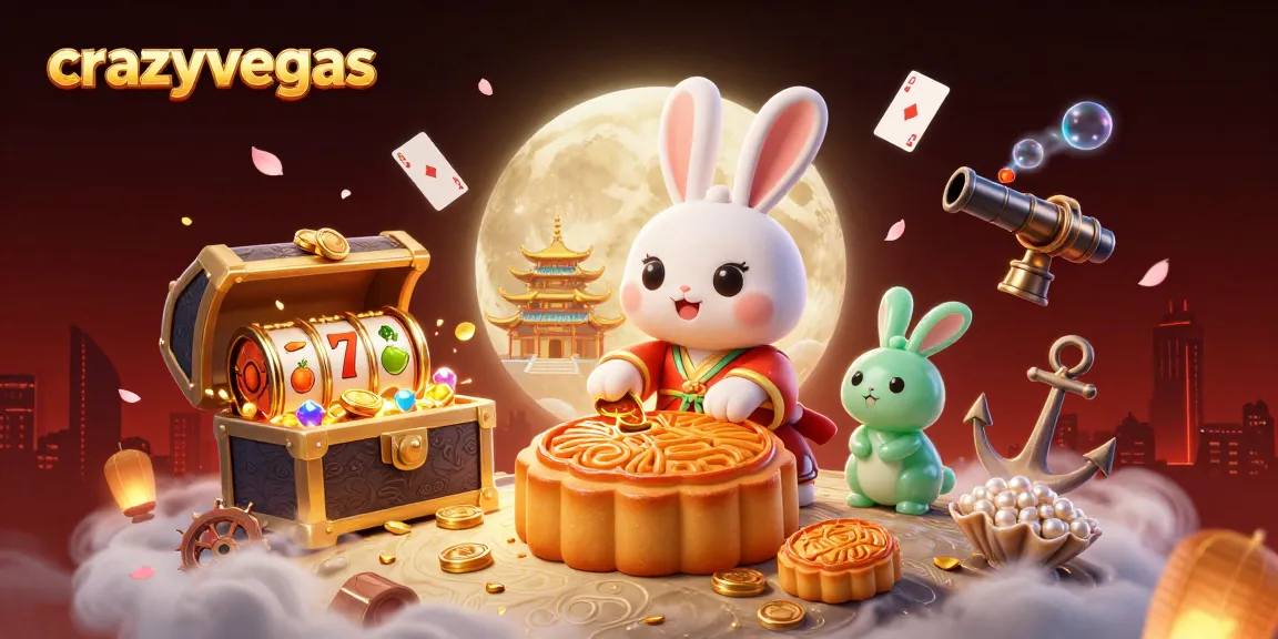 Experience the thrill of crazyvegas with a festive moon rabbit scene bursting with casino excitement and treasures.