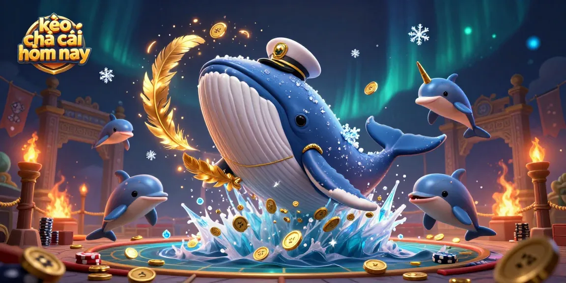 Engage with kèo nhà cái hôm nay through thrilling 3D visuals of a whale in a sea of coins.